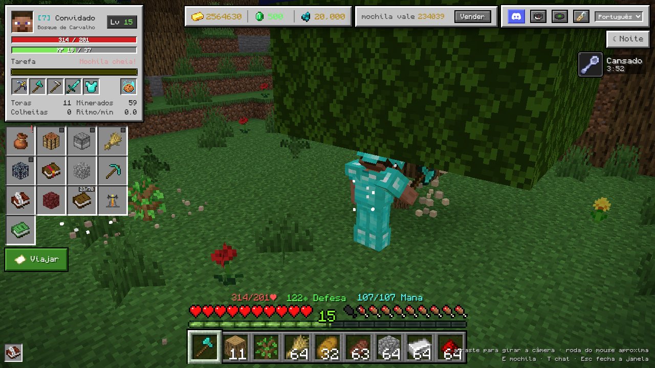 O Steve trabalhando na floresta
